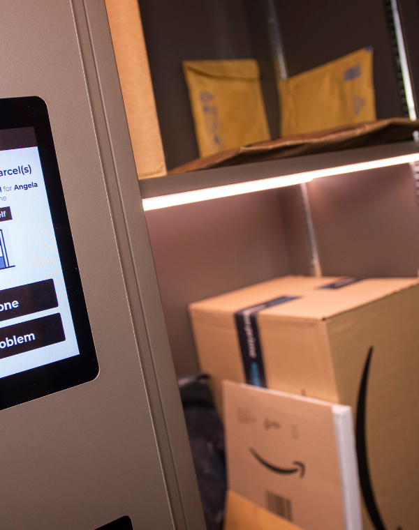 Apudos smart parcel locker in a residential lobby