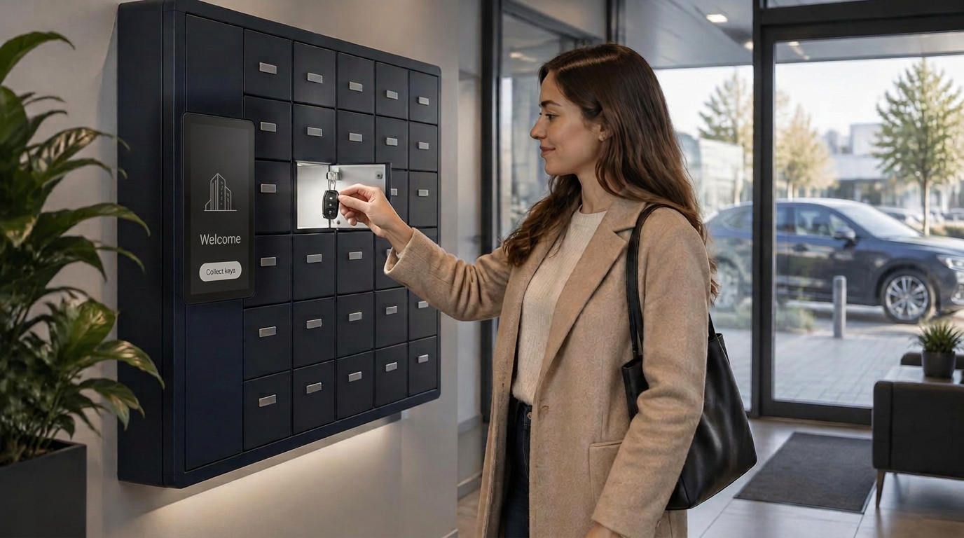 Illustrative authorised key collection from a smart locker, one possible handover to plan alongside a custom website